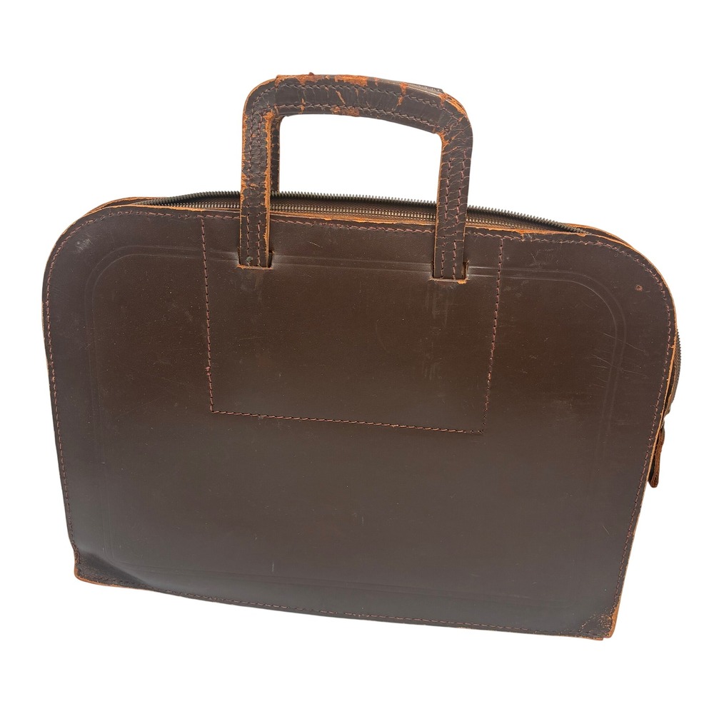 Vintage Luggage & Nov Mfg Co Leather Briefcase Dark Brown Document Case Newark